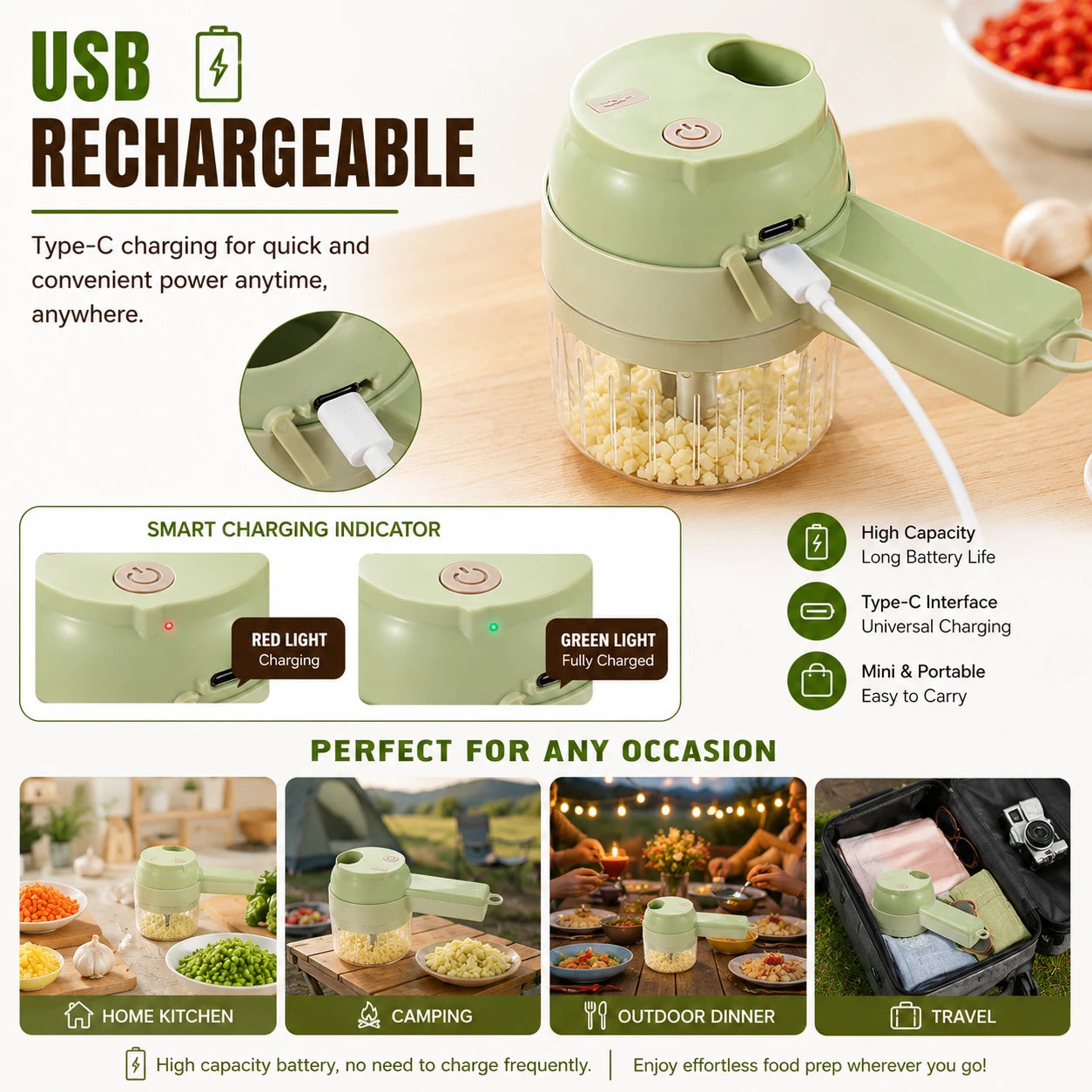 4-in-1 Electric Vegetable Chopper & Slicer | USB-C