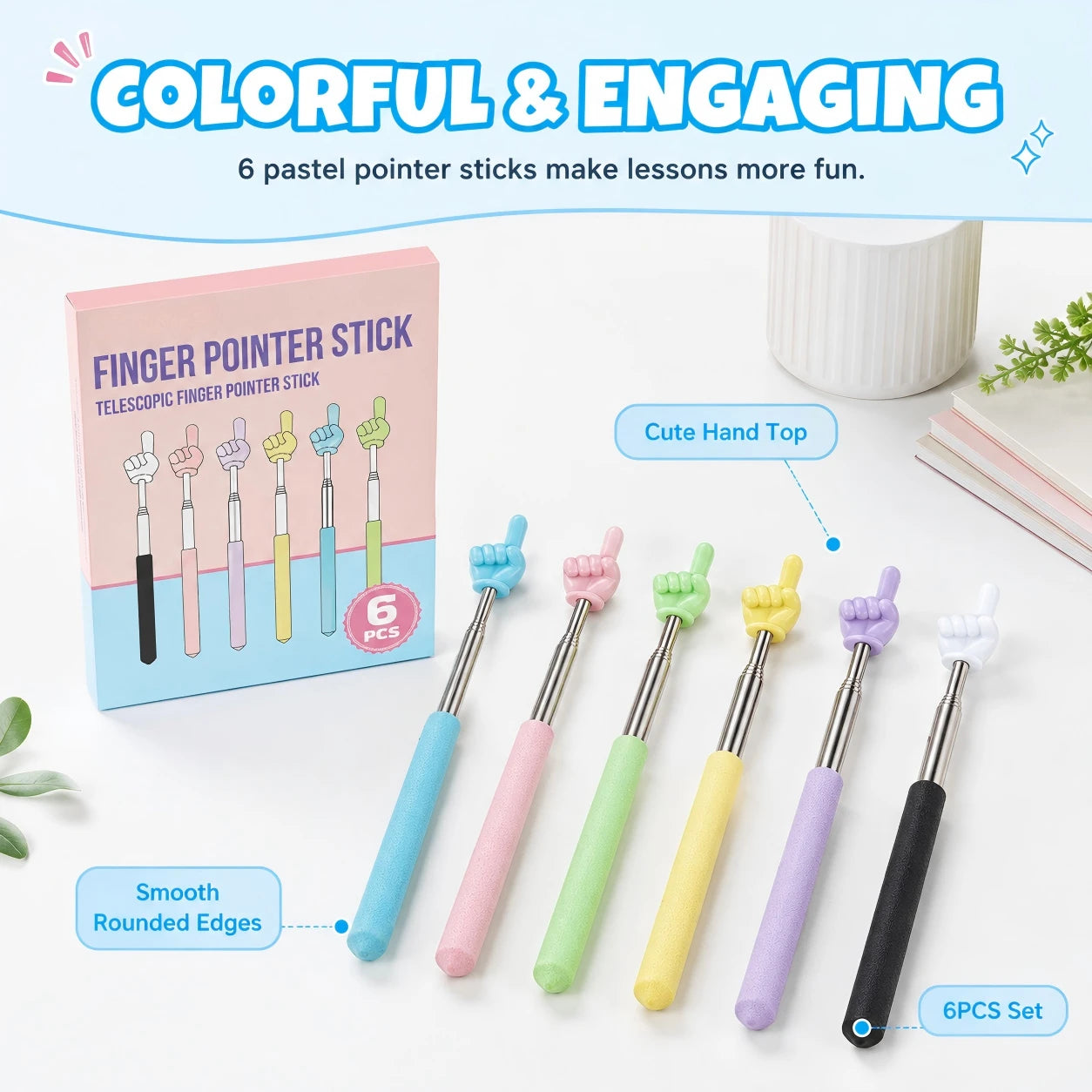 6-Piece Telescopic Finger Pointer Stick Set for Teachers