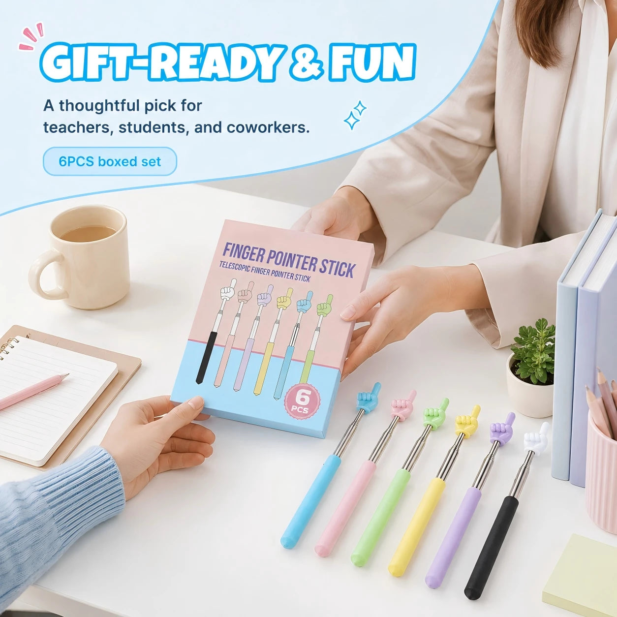 6-Piece Telescopic Finger Pointer Stick Set for Teachers