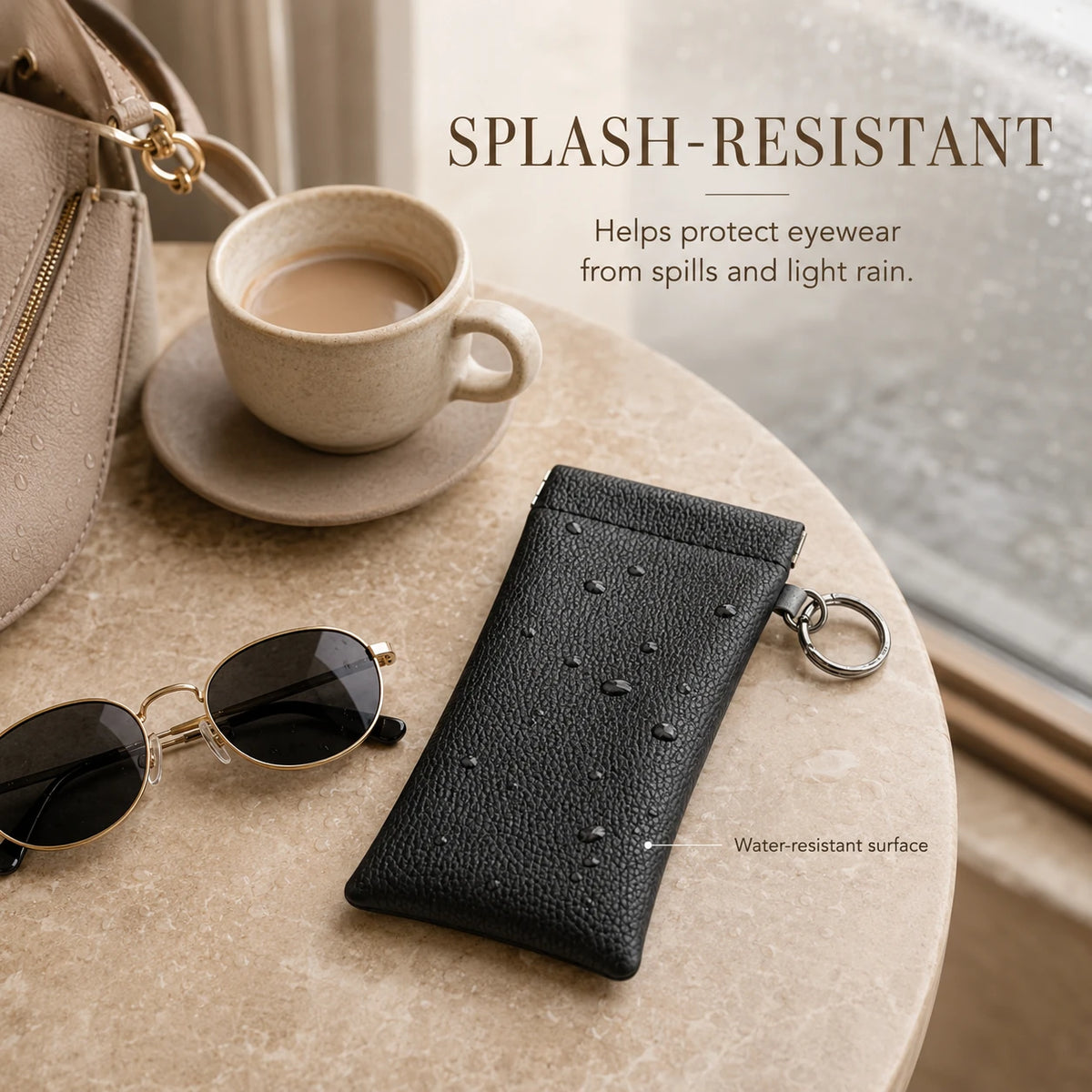 Faux Leather Eyeglass Pouch with Key Ring | Travel Case