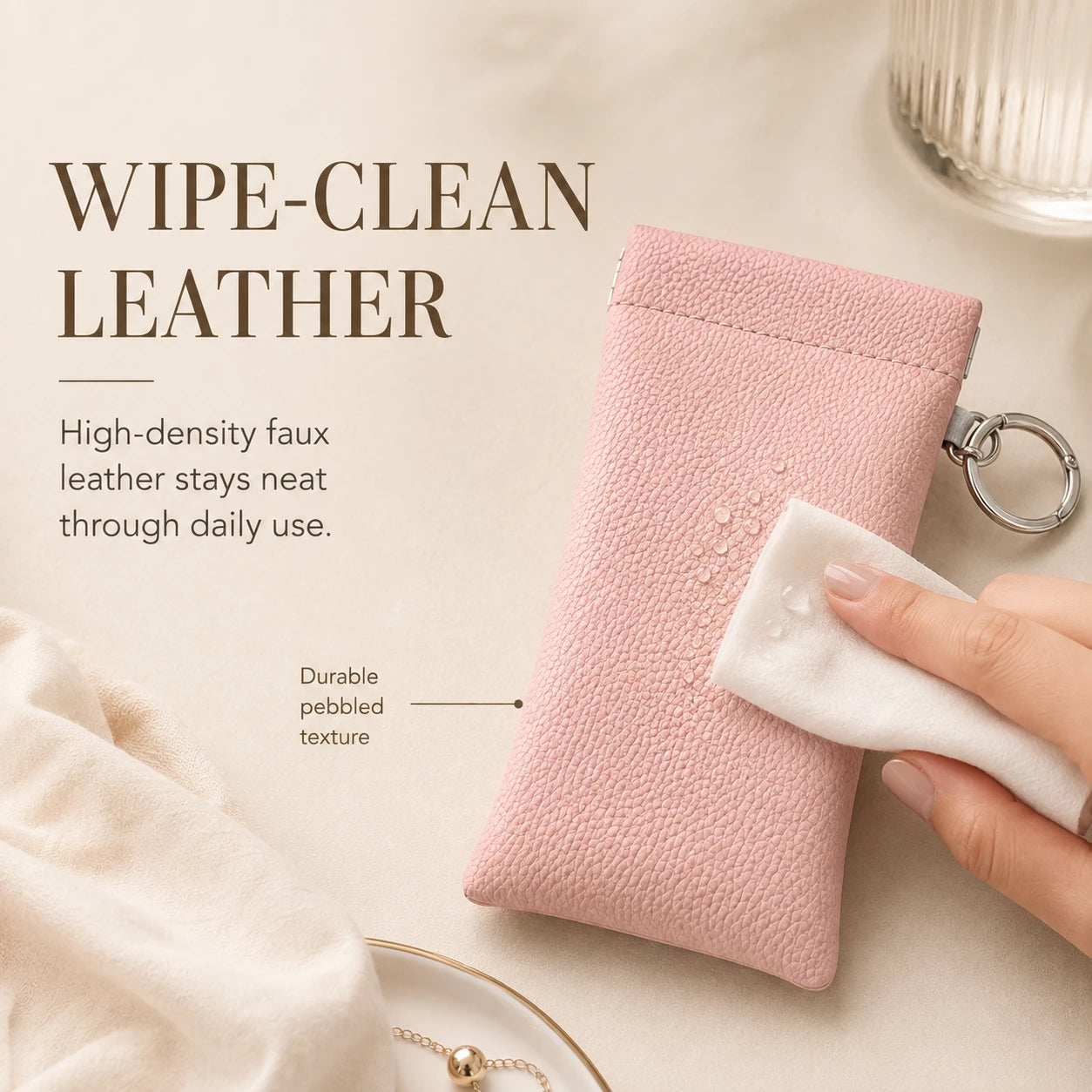 Faux Leather Eyeglass Pouch with Key Ring | Travel Case