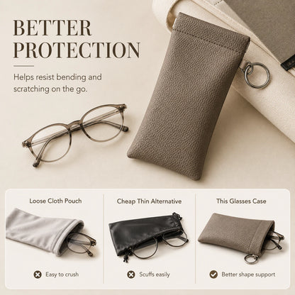 Faux Leather Eyeglass Pouch with Key Ring | Travel Case