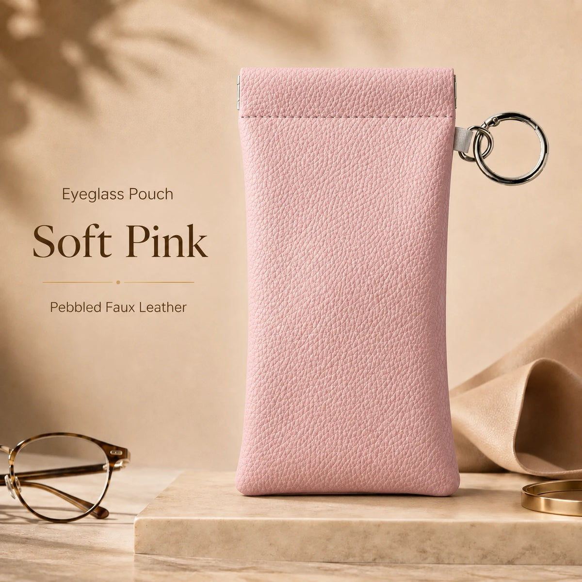 Faux Leather Eyeglass Pouch with Key Ring | Travel Case