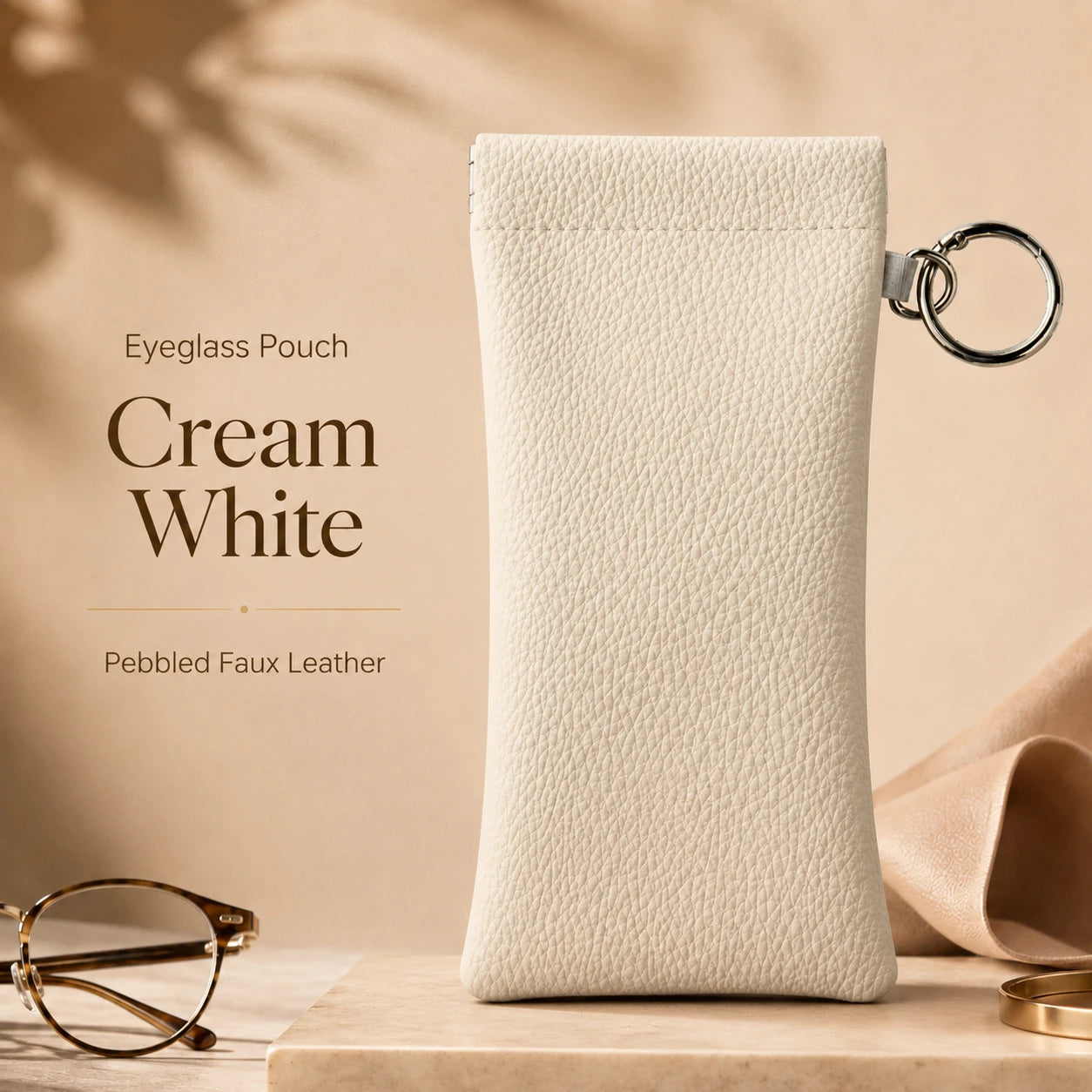 Faux Leather Eyeglass Pouch with Key Ring | Travel Case