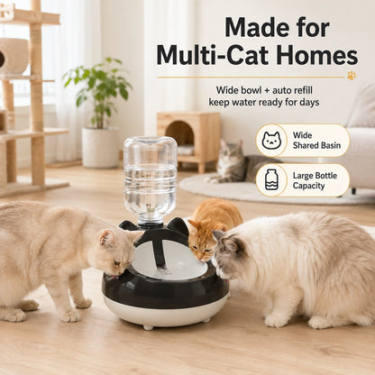 Cat Shape Gravity Water Dispenser | Auto-Refill Pet Bowl