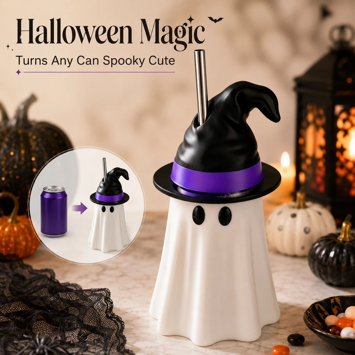 Halloween Ghost Can Cover | Reusable Spooky Drink Holder