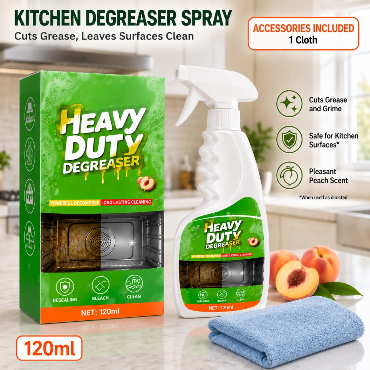 120ml heavy duty kitchen cleaning spray with cleaning towel