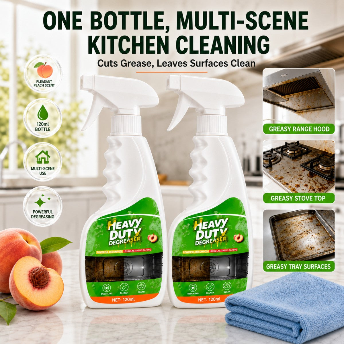 Targeted spray application for kitchen grease