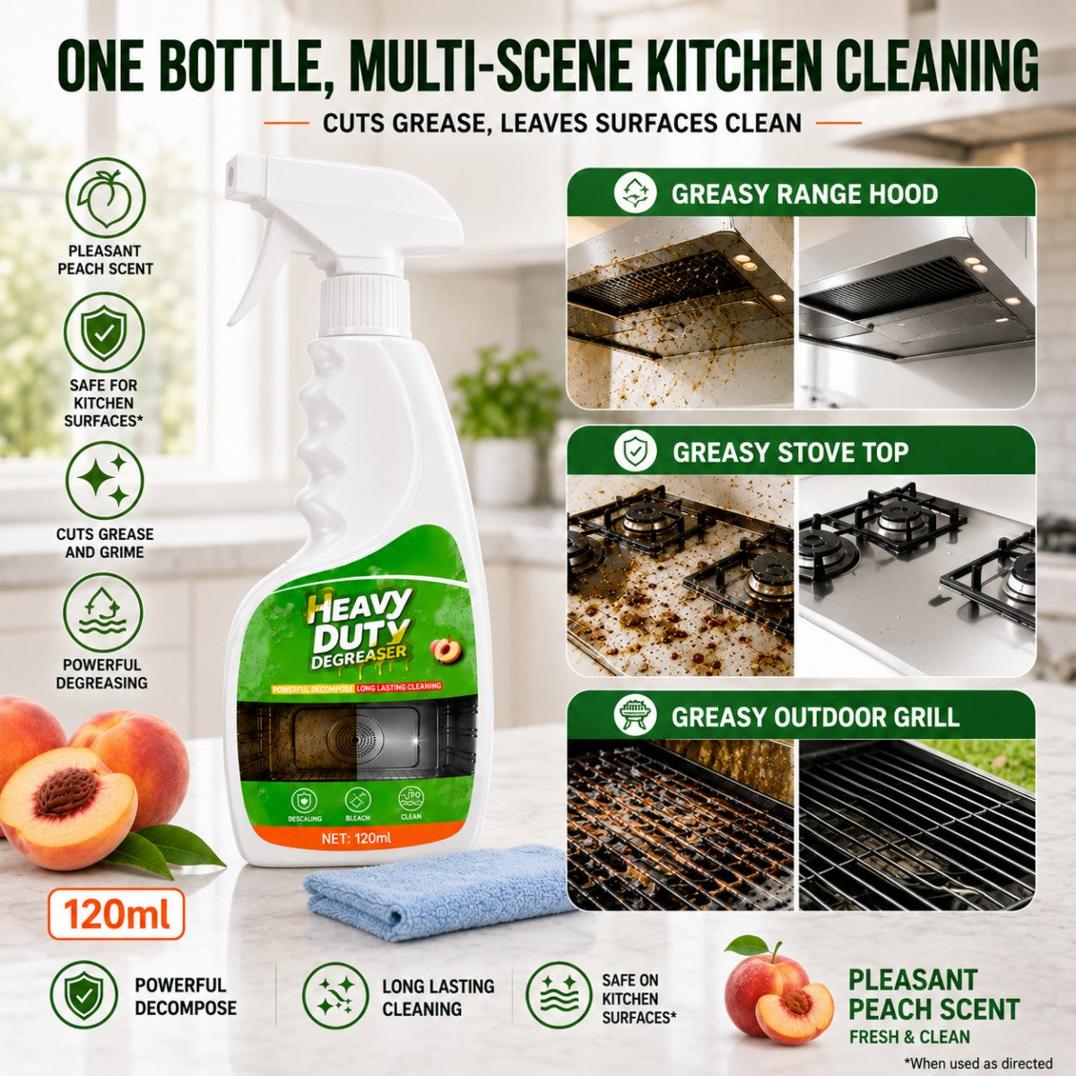 Kitchen cleaning spray for stovetops range hoods grills and appliances