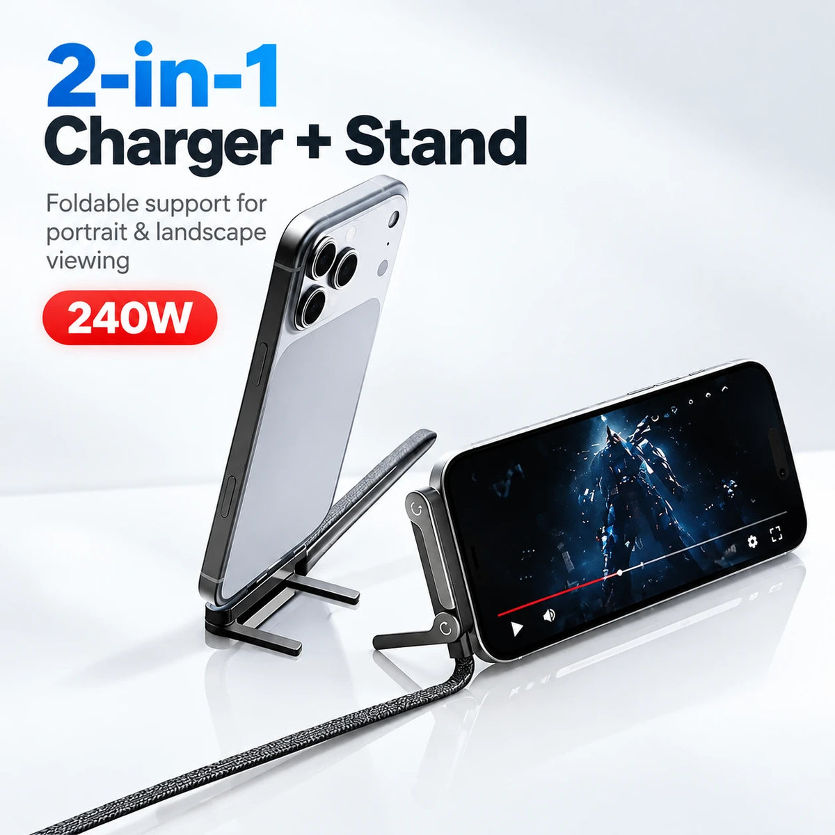 240W Invisible Stand USB-C Cable | Foldable Fast Charger (5ft)