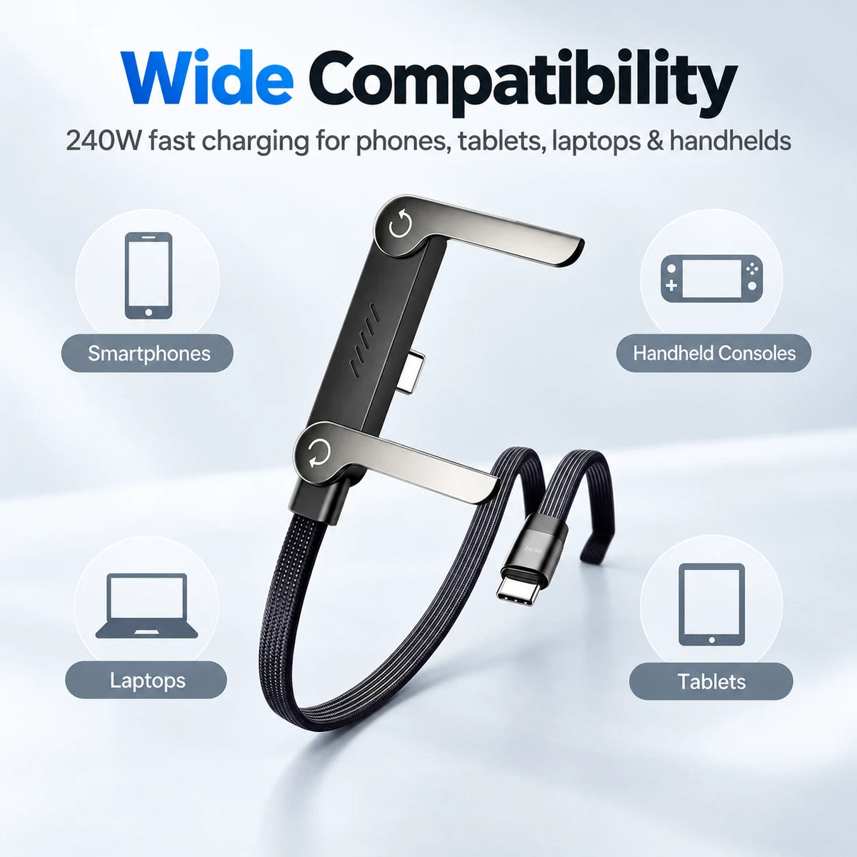 240W Invisible Stand USB-C Cable | Foldable Fast Charger (5ft)