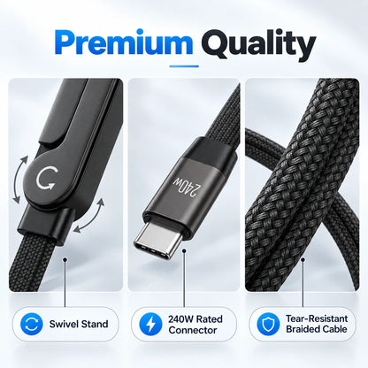 240W Invisible Stand USB-C Cable | Foldable Fast Charger (5ft)