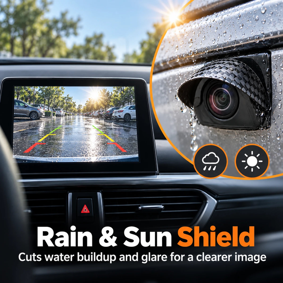 Car Camera Rain Shield – Rear & Side Lens Sun Visor Cover
