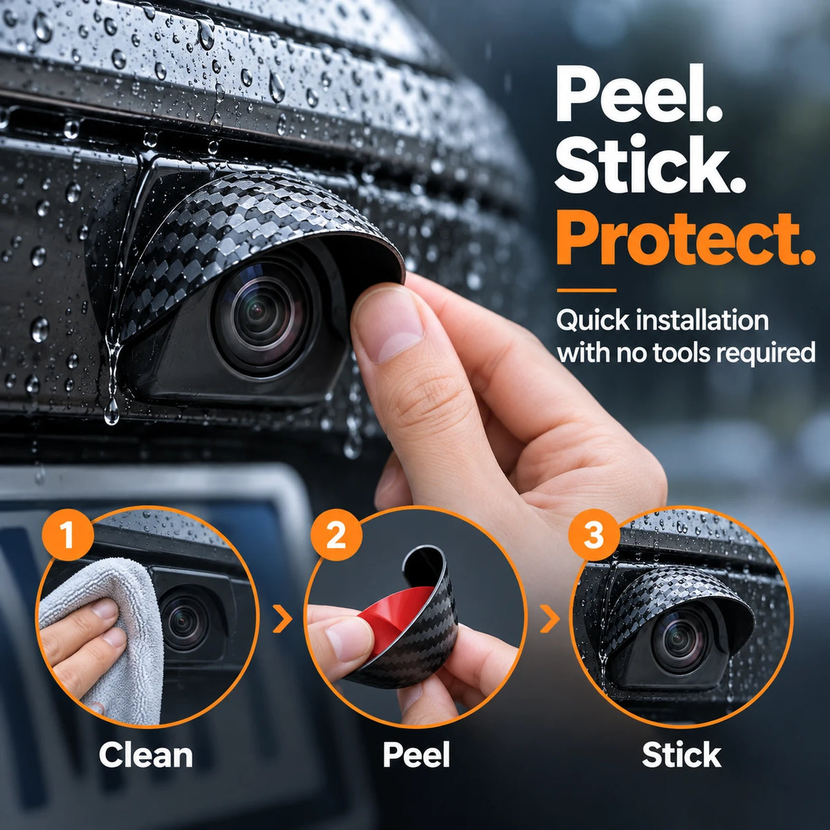 Car Camera Rain Shield – Rear & Side Lens Sun Visor Cover