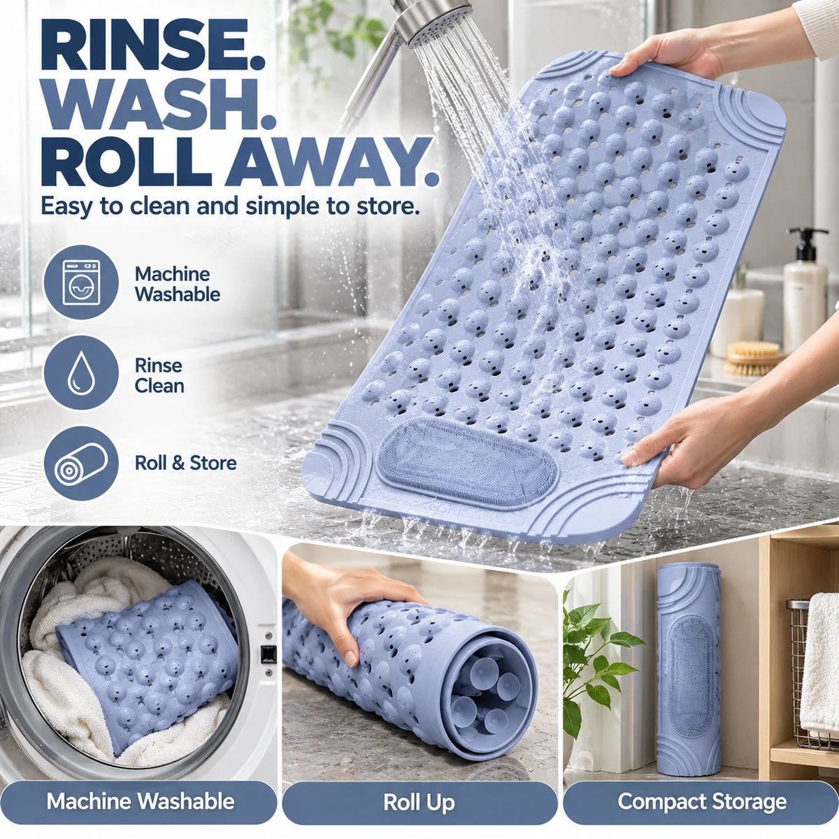 Non-Slip Shower & Bath Mat with Foot Scrubber (27"x15")