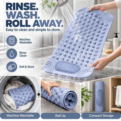 Non-Slip Shower & Bath Mat with Foot Scrubber (27"x15")