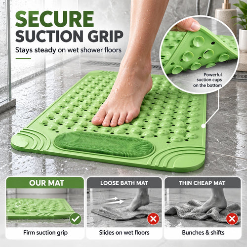 Non-Slip Shower & Bath Mat with Foot Scrubber (27"x15")