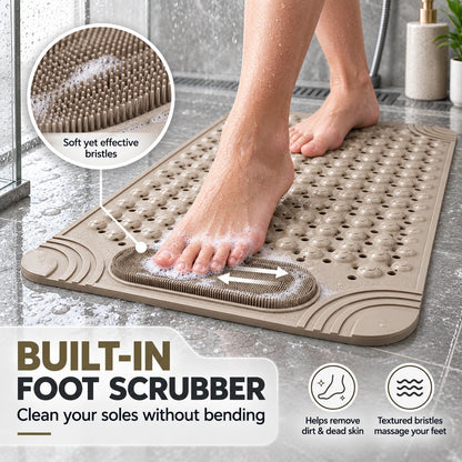 Non-Slip Shower & Bath Mat with Foot Scrubber (27"x15")