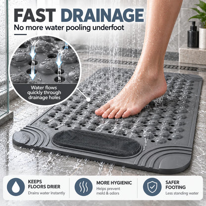 Non-Slip Shower & Bath Mat with Foot Scrubber (27"x15")