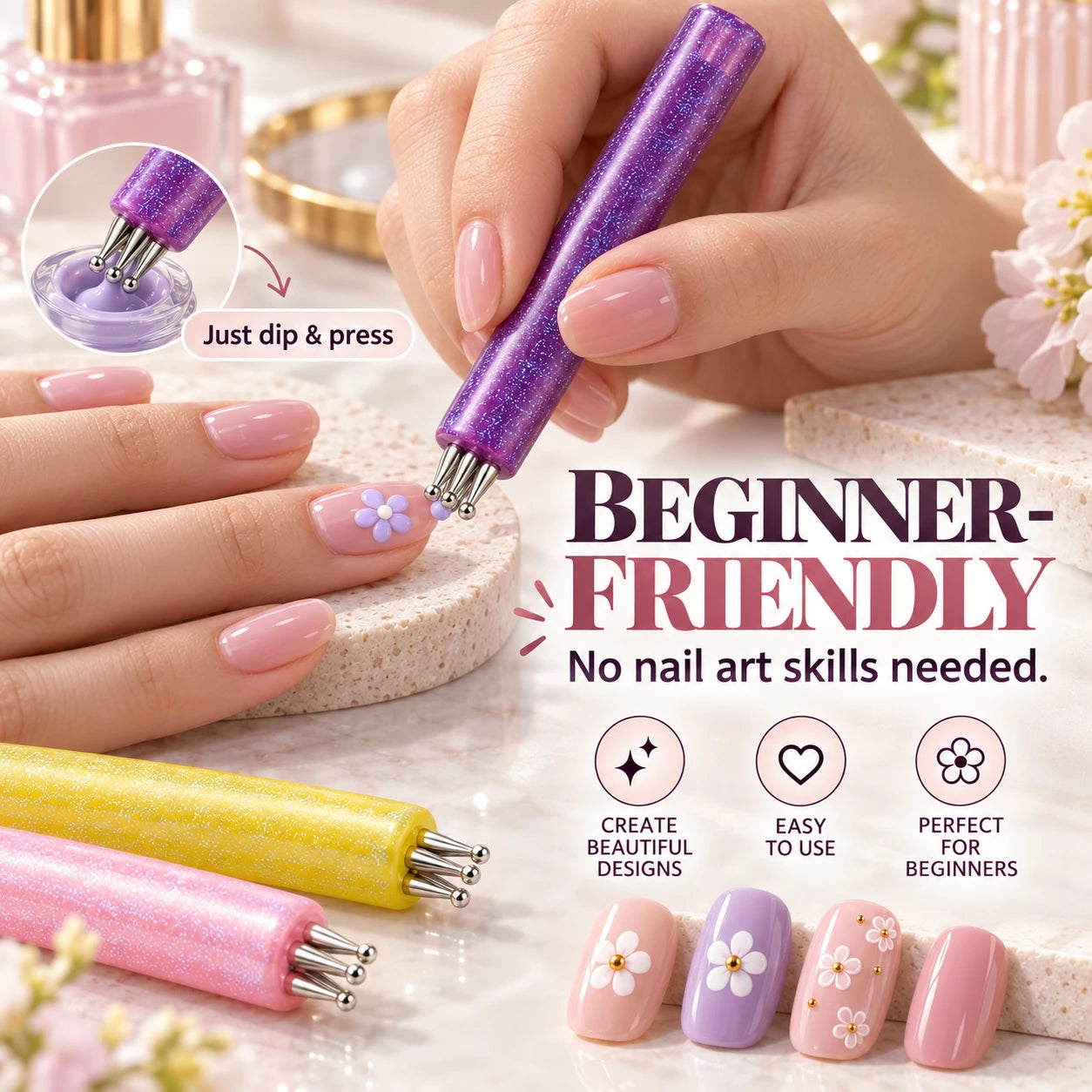 5-Petal Flower Nail Art Stamp | DIY Floral Nail Tool