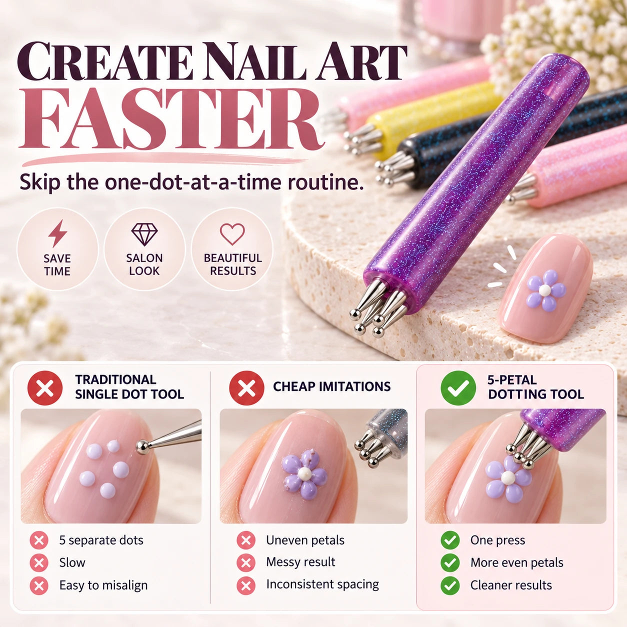 5-Petal Flower Nail Art Stamp | DIY Floral Nail Tool