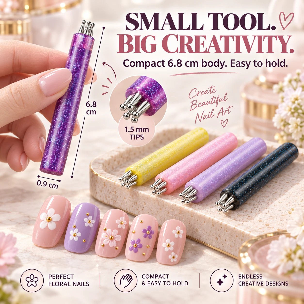 5-Petal Flower Nail Art Stamp | DIY Floral Nail Tool