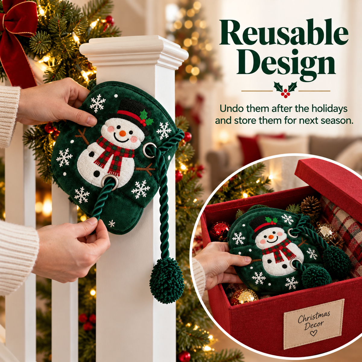 🔥 Elevate Your Holiday Decor in Seconds! Cute Twistable Christmas Wreath & Banister Ties 🎁