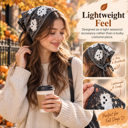 ⭐ The Ultimate Spooky Season Fashion Accessory: 4-Pack Boho Crochet Halloween Triangle Headscarf Set 🎃👻