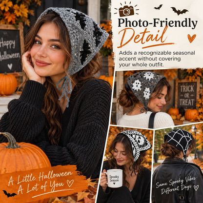 ⭐ The Ultimate Spooky Season Fashion Accessory: 4-Pack Boho Crochet Halloween Triangle Headscarf Set 🎃👻