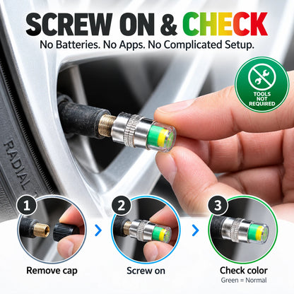 Color-Coded Tire Pressure Indicator Valve Caps | 4PCS