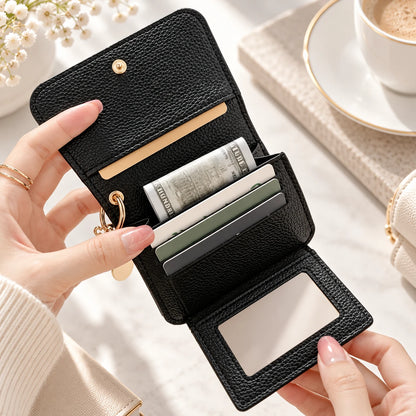 Compact PU Leather Card Wallet with ID Window & Coin Pocket