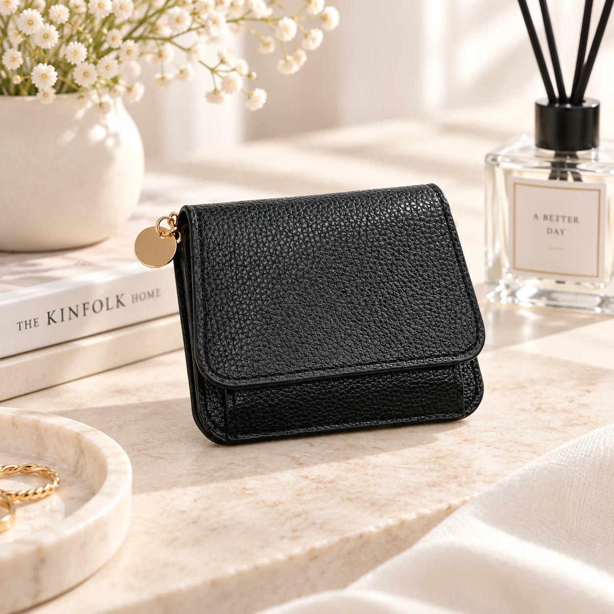 Compact PU Leather Card Wallet with ID Window & Coin Pocket