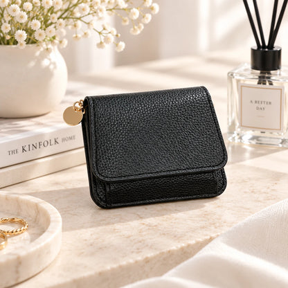 Compact PU Leather Card Wallet with ID Window & Coin Pocket