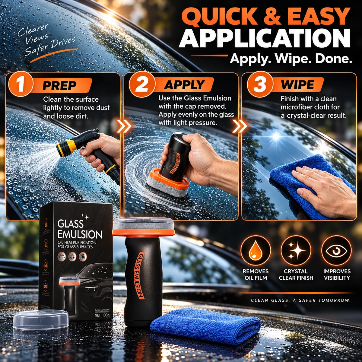 2-in-1 Glass Cleaner & Water Repellent with Applicator