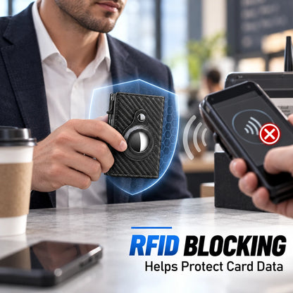 One-Push Card Access Wallet with RFID & AirTag Holder