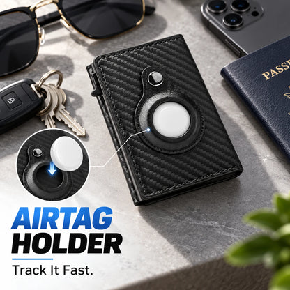 One-Push Card Access Wallet with RFID & AirTag Holder