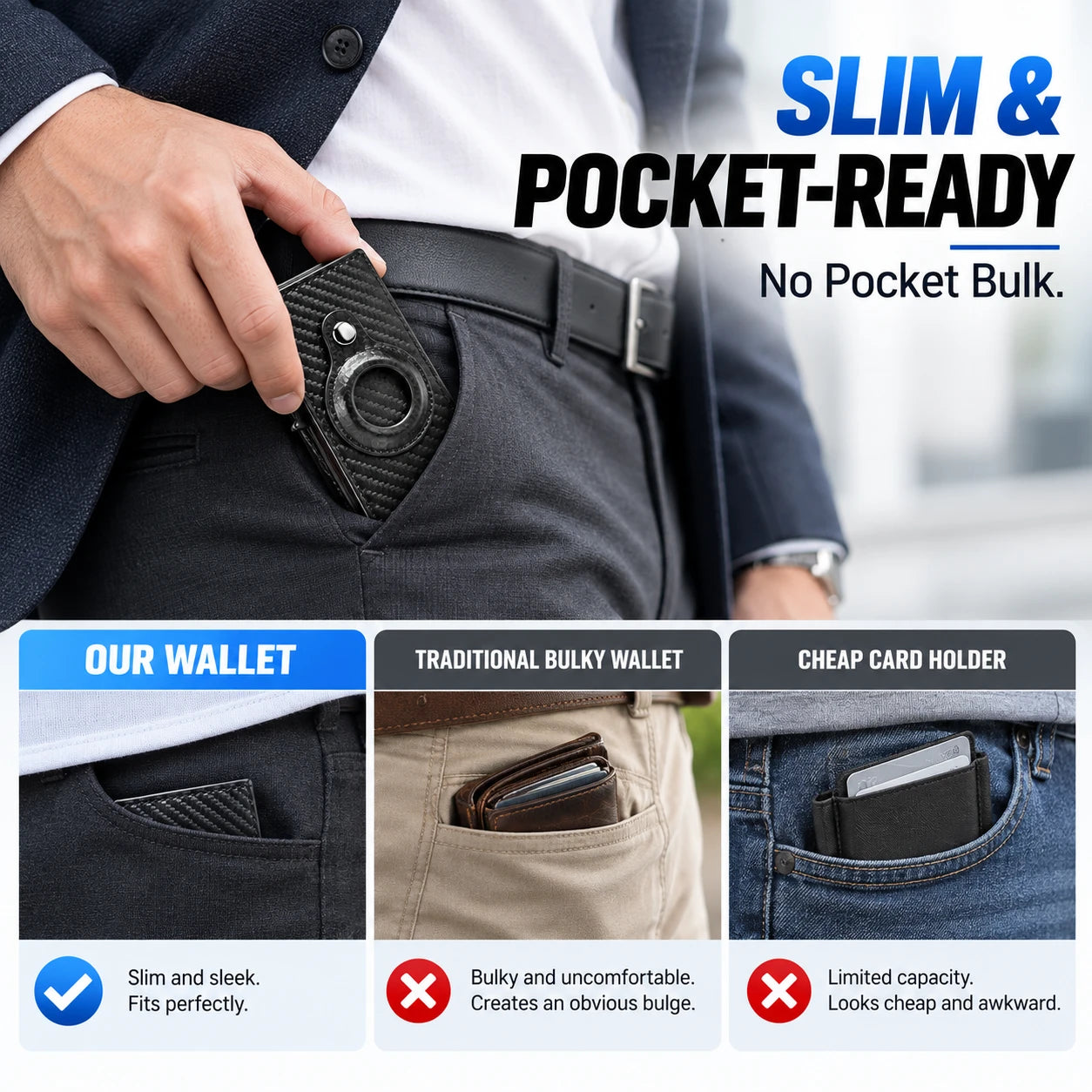 One-Push Card Access Wallet with RFID & AirTag Holder