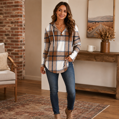 🔥 Top-Selling Classic Plaid V-Neck Hoodie