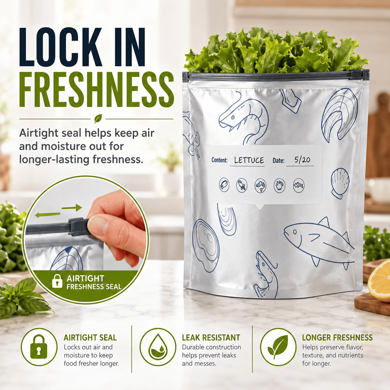 🥗 Reusable Foil Storage Bags – Fresh & Sealed