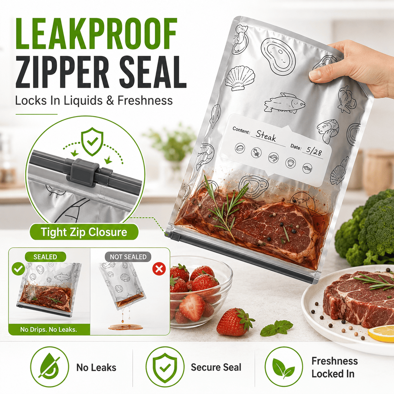 🥗 Reusable Foil Storage Bags – Fresh & Sealed