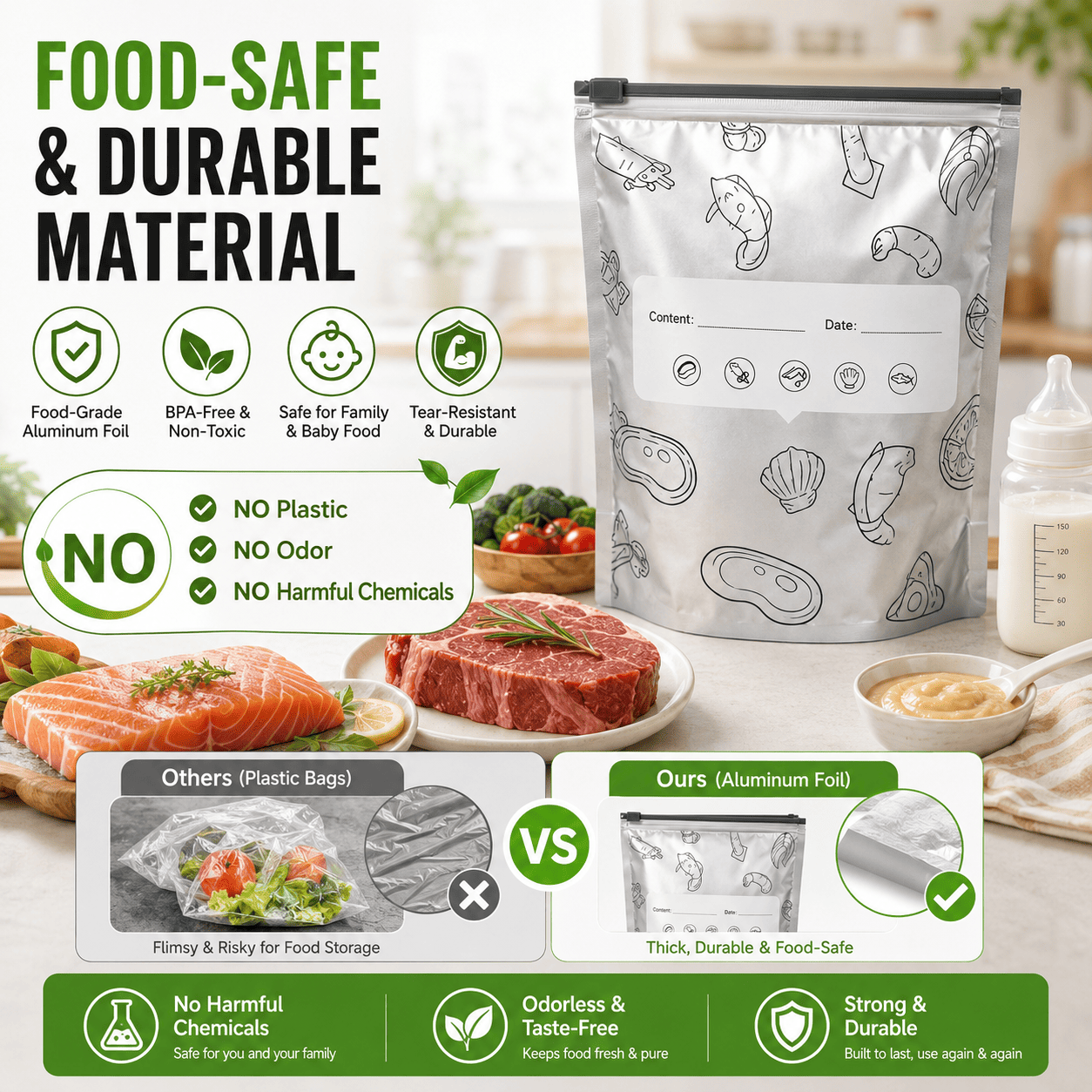 🥗 Reusable Foil Storage Bags – Fresh & Sealed
