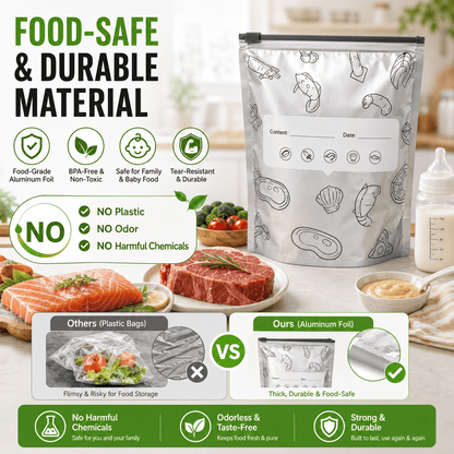 🥗 Reusable Foil Storage Bags – Fresh & Sealed