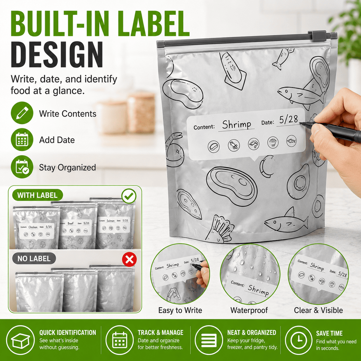 🥗 Reusable Foil Storage Bags – Fresh & Sealed
