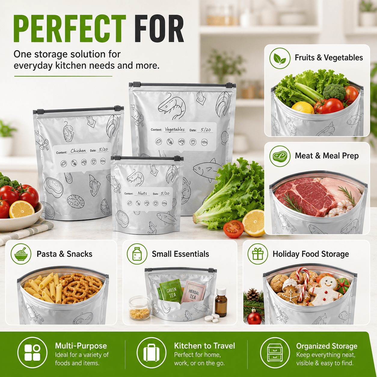 🥗 Reusable Foil Storage Bags – Fresh & Sealed