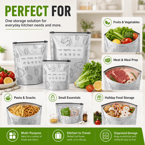 🥗 Reusable Foil Storage Bags – Fresh & Sealed