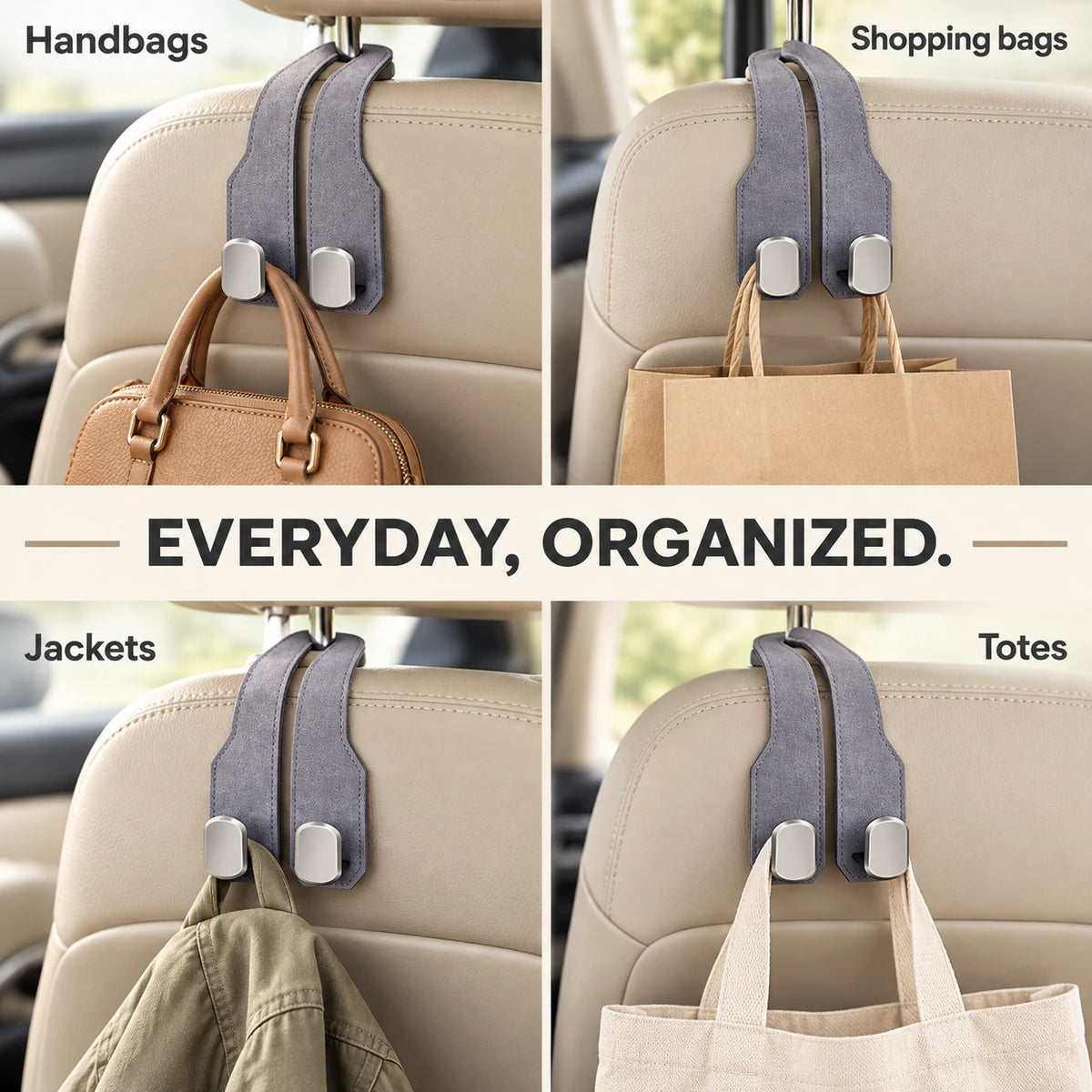 Car Headrest Hooks for Bags | Dual Hook Organizer