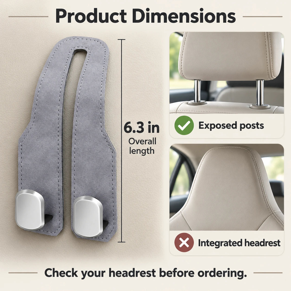 Car Headrest Hooks for Bags | Dual Hook Organizer