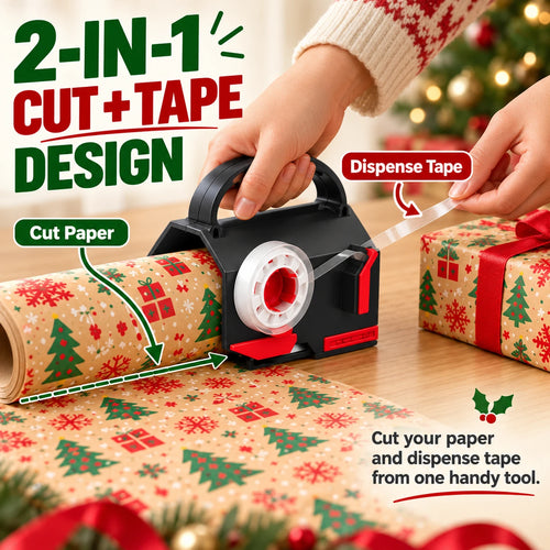 2-in-1 Wrapping Paper Cutter & Tape Dispenser for Gifts
