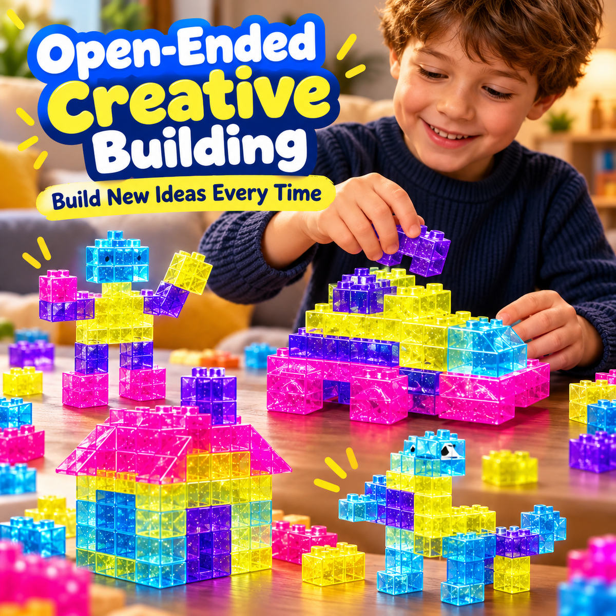 🌙 Glow-in-the-Dark Squishy Jelly Building Blocks – Soft Creative Building Toy for Kids