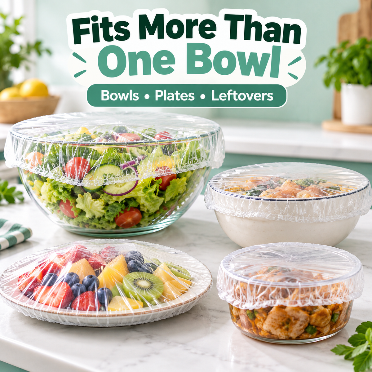 🥗✨ Stretchable PE Food Covers | One Stretch Fits More Bowls 🍓🥣